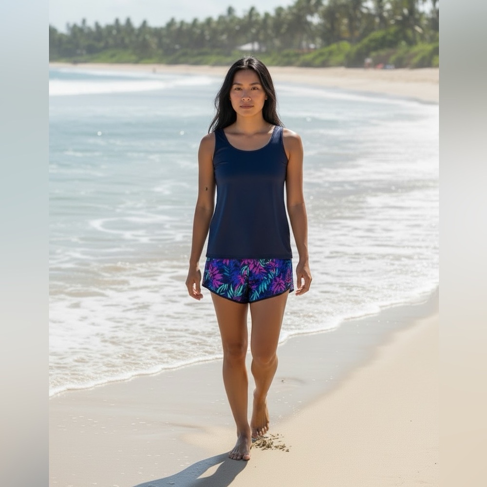 Dark Blue & Bright Tropical Floral Print, NIB